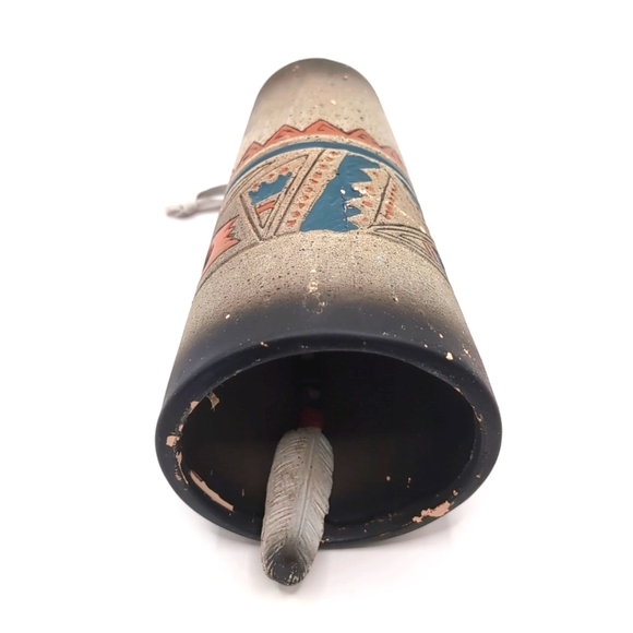 Vintage Native American Ceramic Pottery Bell Hand Painted Handpainted & Engraved - Picture 8 of 11